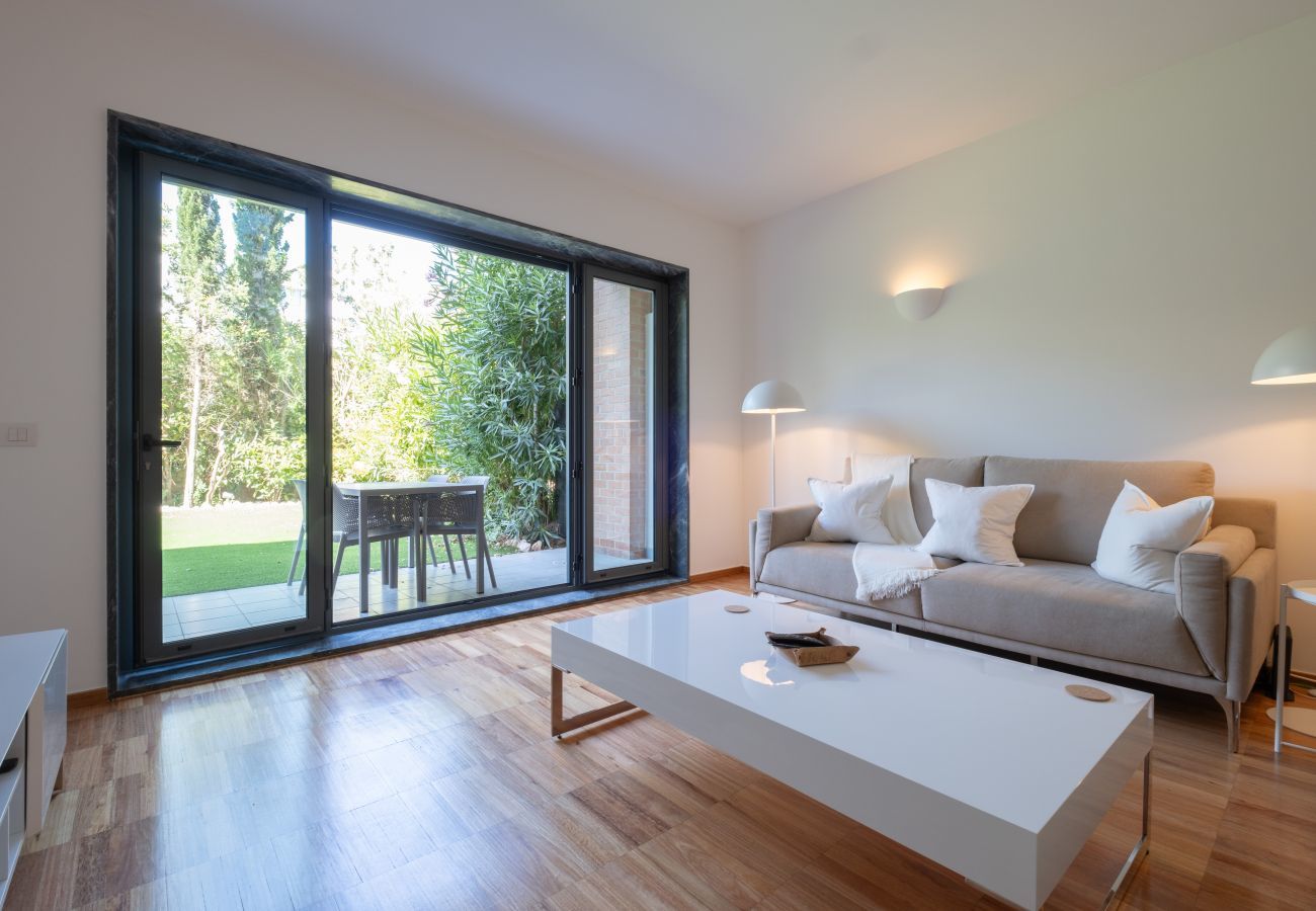 Living room with view of terrace